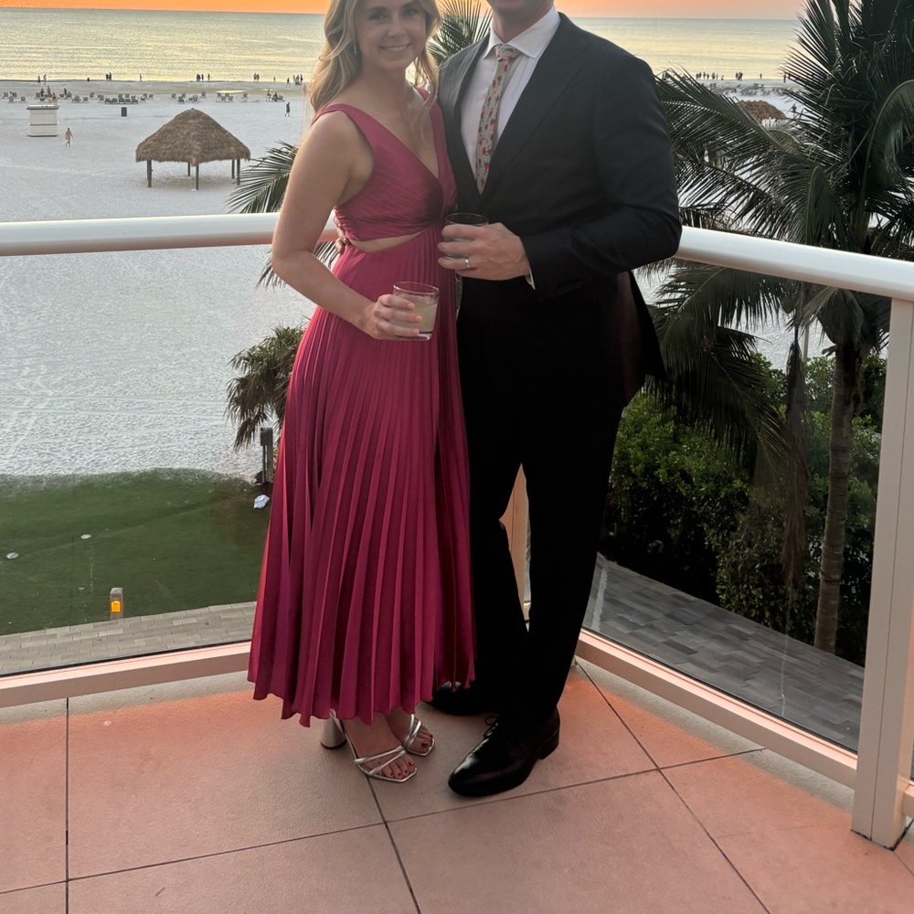 Abercrombie & Fitch Hot Pink Pleated Maxi Dress